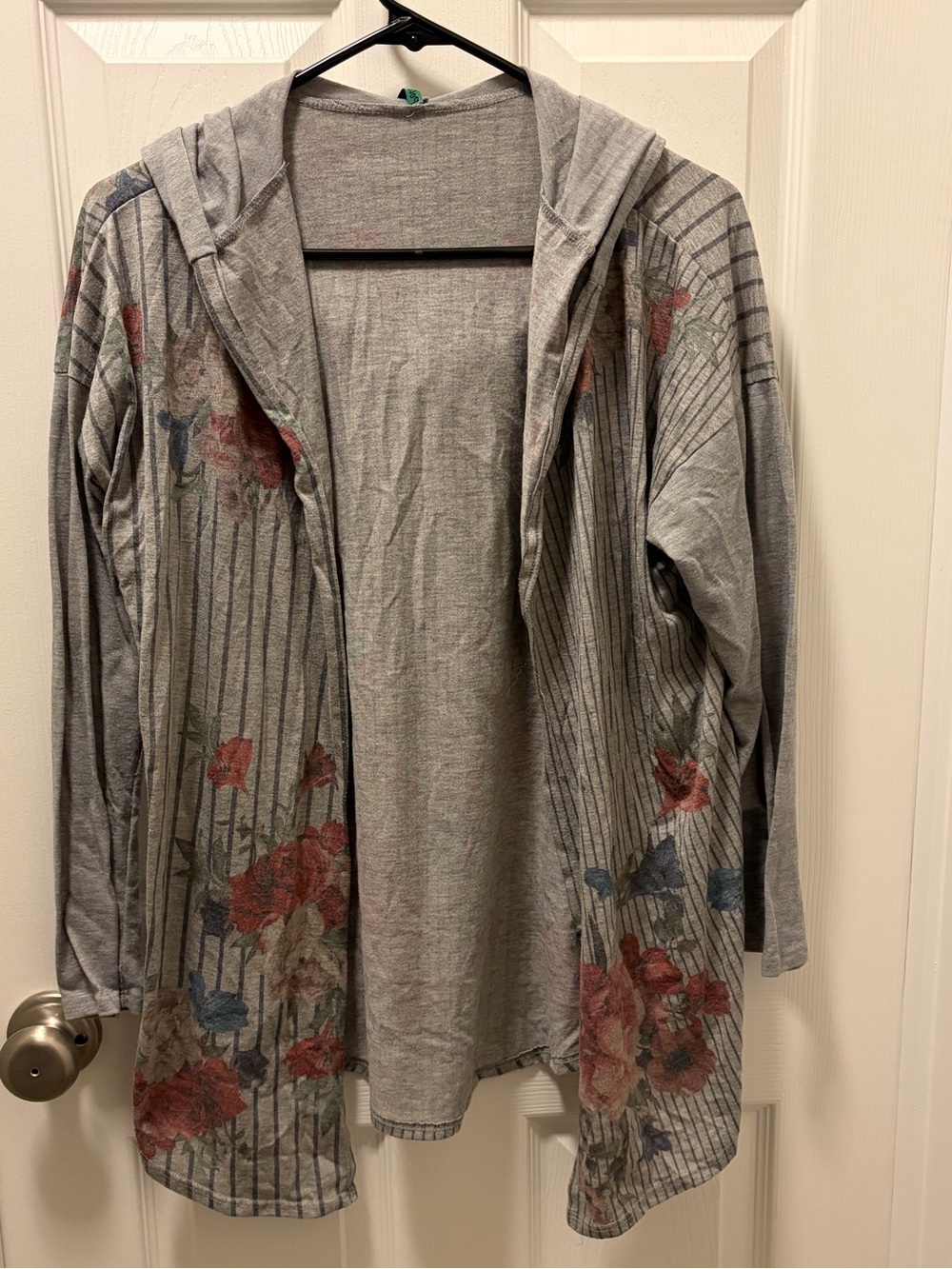 Light Gray Hooded Cardigan with Floral Print